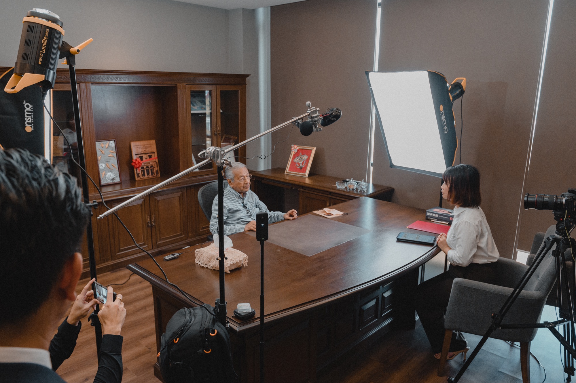 The team recording an interview with Tun Mahathir